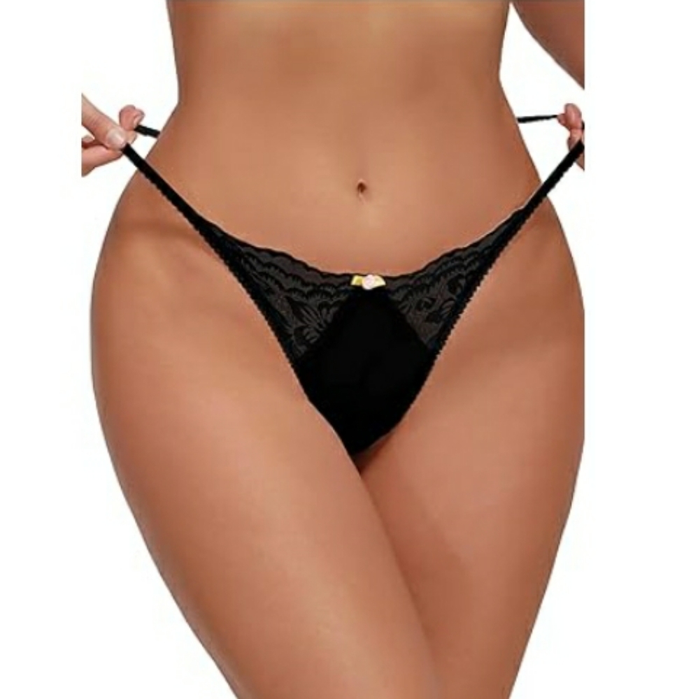 Sexy Underwear Lace Cut Out Thongs Mid Waist Panties Briefs Black